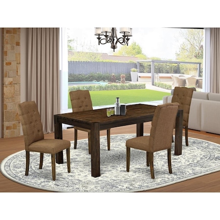 East West Furniture 5 Piece Lismore Dining Room Table Set - Distressed Jacobean LMEL5-77-18